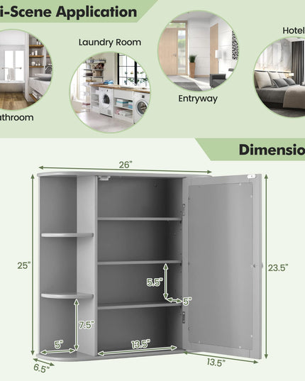 Giantex Mirrored Bathroom Medicine Cabinet - Wall Mounted Bathroom Hanging Cabinet with Single Door