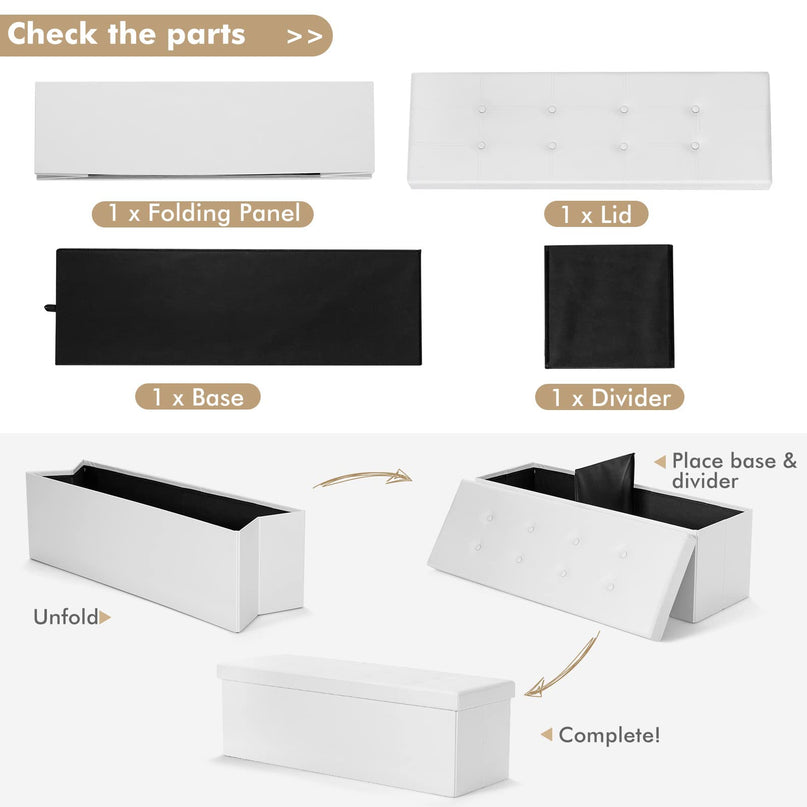 Giantex 45" Folding Storage Ottoman Bench, Faux Leather