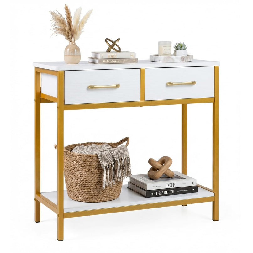 GIANTEX 29.5" Narrow Console Table w/ 2 Fabric Drawers & Open Compartment