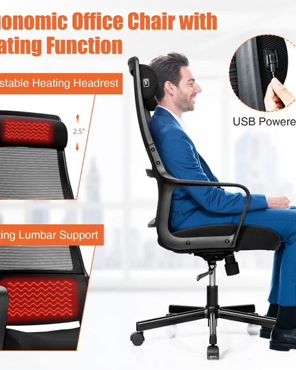 Giantex High Back Mesh Office Chair with Heating Headrest and Lumbar Support Armrest