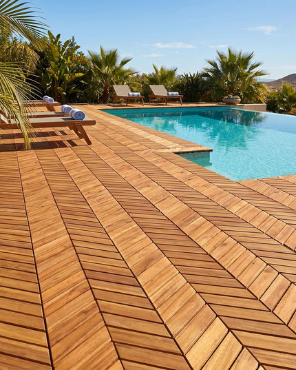 Giantex 30 PCS Acacia Wood Deck Tiles with Drainage Base