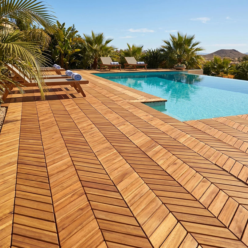 Giantex 30 PCS Acacia Wood Deck Tiles with Drainage Base