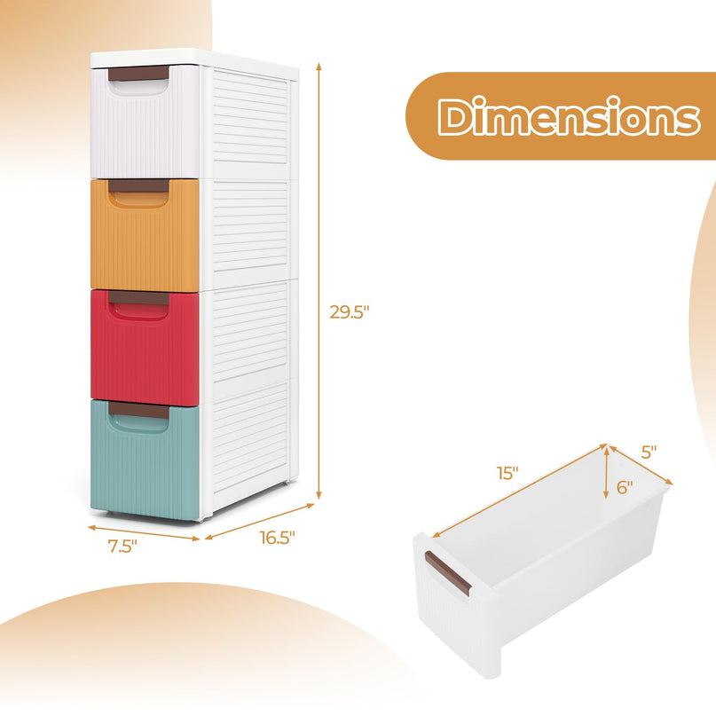 Giantex 4 Drawers Storage Cart Narrow Plastic Dresser