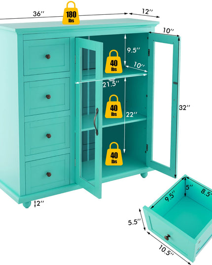 Giantex Buffet Sideboard with Storage - Kitchen Pantry Cabinet with 2 Doors, 4 Drawers, Adjustable Shelf