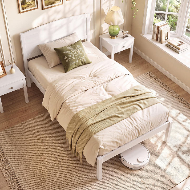 Giantex Twin/Queen/King/Full Size Wooden Bed Frame with Curved Headboard