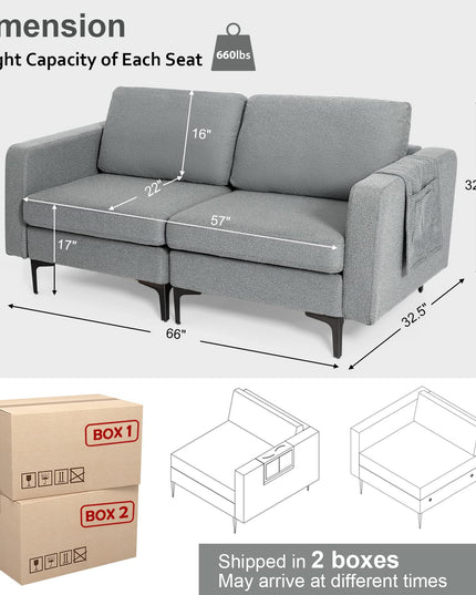 Giantex 2-Seat Sofa Couch, 66" L Modern Loveseat