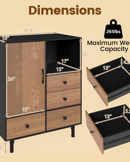 Giantex Storage Cabinet with 4 Drawers Mid Century Modern Buffet Sideboard