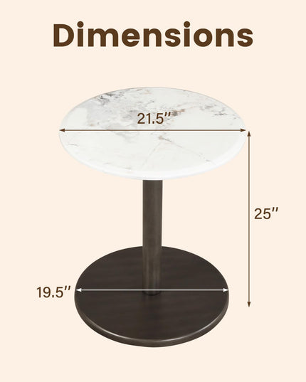 Giantex Round Marble Side Table w/Stone Finish & Wooden Pedestal (1/2)