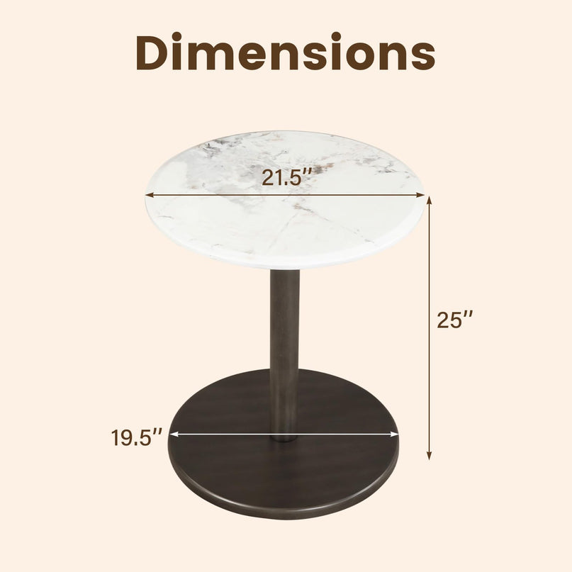 Giantex Round Marble Side Table w/Stone Finish & Wooden Pedestal (1/2)