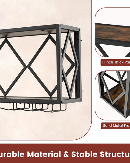 Giantex Wall Mounted Wine Rack, Wine Display Shelf w/Wine Bottle Rack & 6 Rows of Stemware Holder