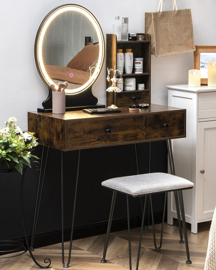 CHARMAID Vanity Set with Lighted Mirror, 3 Drawers and 3 Tiers Storage Shelves