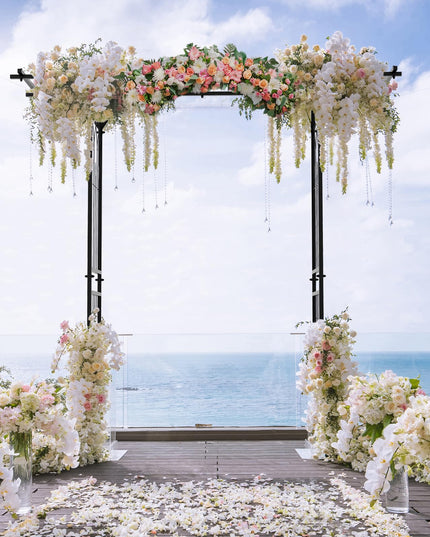 Giantex Garden Arch Trellis, Wedding Arbor for Ceremony Party, 79''W x 81''H, Metal Garden Arbor for Climbing Plants Rose