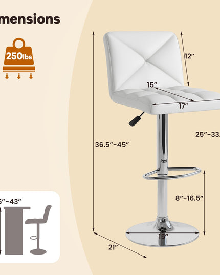 Giantex Bar Stools Set of 2/4, Modern PU Leather Swivel Counter Height Bar Stools with Back
