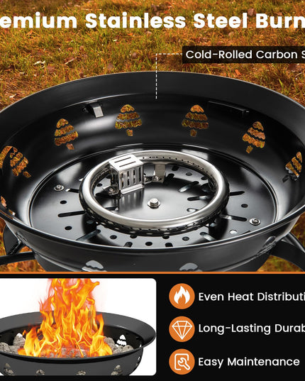 Giantex Portable Propane Fire Pit 21 Inch Smokeless Fire Bowl with Cover