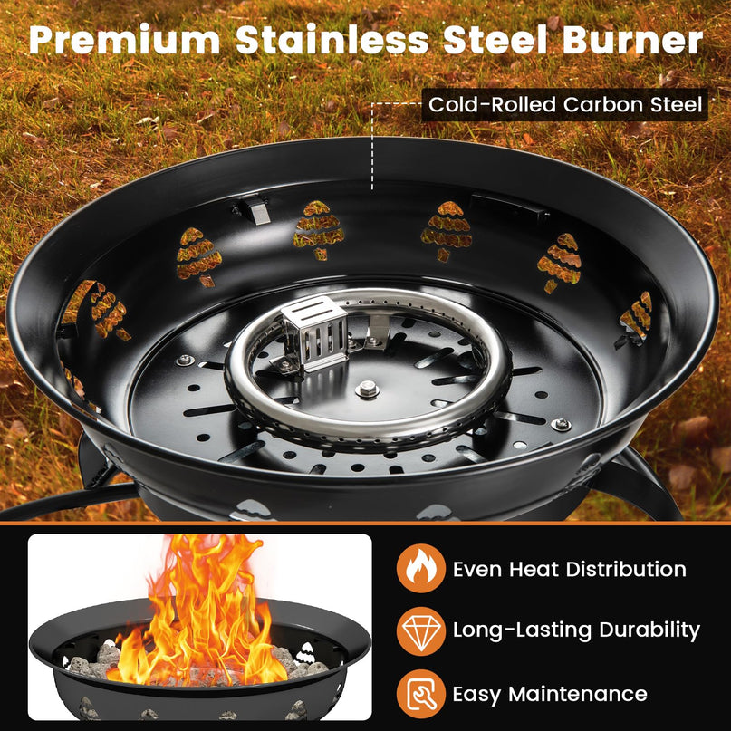 Giantex Portable Propane Fire Pit 21 Inch Smokeless Fire Bowl with Cover