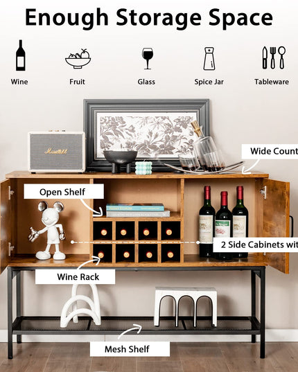 Giantex Industrial Buffet Sideboard, Freestanding Kitchen Cupboard with Wine Rack (Rustic Brown & Black)