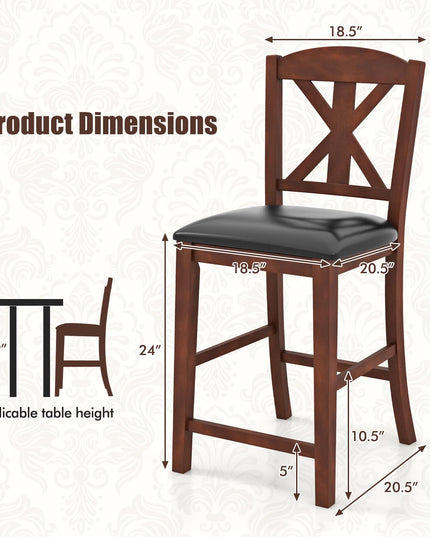 Giantex Wood Bar Stools Set, 24" Upholstered Counter Height Bar Chairs w/Hollowed High Back