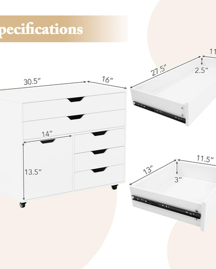Giantex File Cabinet, Rolling Lateral Filing Cabinet with 2 Large Drawers, 3 Small Drawers