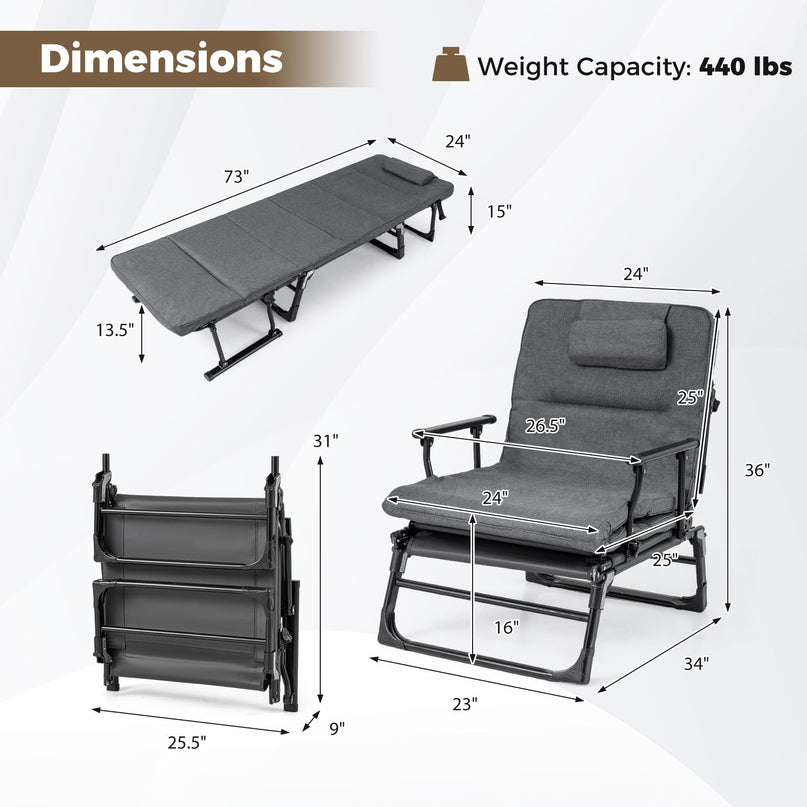 Chaise longue pliante Giantex pour patio avec dossier réglable sur 6 niveaux