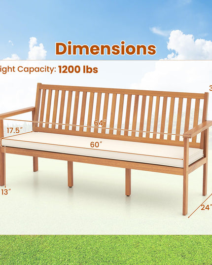 Giantex Acacia Wood Outdoor Bench, 3-Seat Patio Bench with Removable Seat Cushion