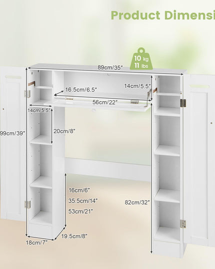 Over-The-Toilet Rack Bathroom Shelf Storage Cabinet Wooden Drop Door Freestanding Spacesaver Improvements, White