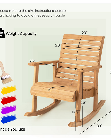 Giantex Wood Rocking Chair Outdoor - Outside Rocker with High Backrest