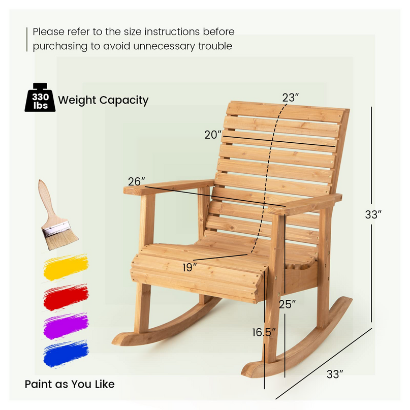 Giantex Wood Rocking Chair Outdoor - Outside Rocker with High Backrest
