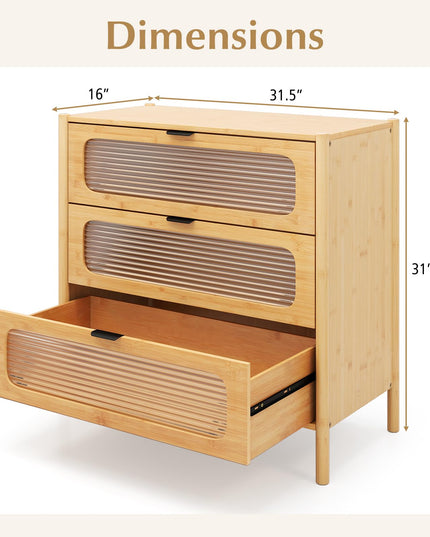 Giantex Bamboo 3-Drawer Storage Cabinet