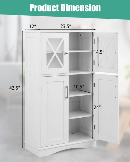Giantex Bathroom Floor Storage Cabinet - Linen Floor Cabinet with Doors and Adjustable Shelves
