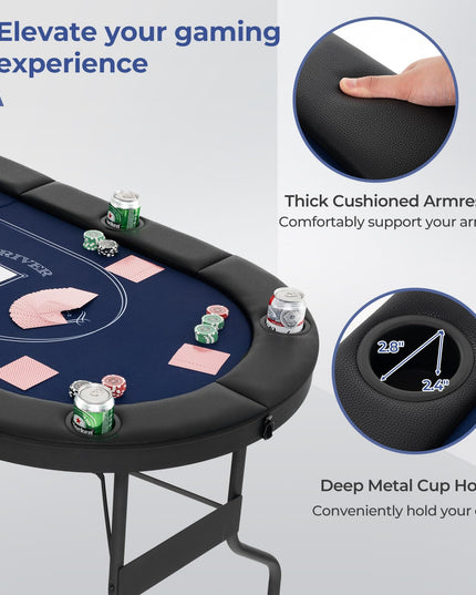 Giantex 8 Player Poker Table Foldable, 72" Portable Folding Texas Holdem Poker Tables w/Padded Rails
