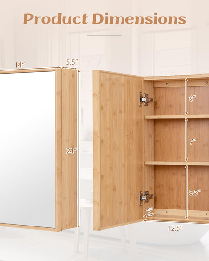 Giantex Medicine Cabinet Mirror, Bathroom Wall Cabinet with Reversible Single Door, 2 Adjustable Shelves