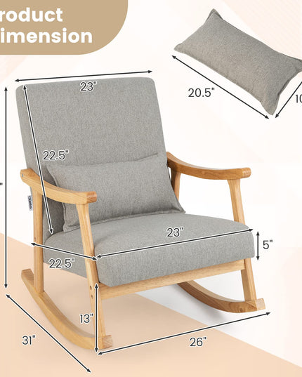 Giantex Upholstered Rocking Chair - Modern Rocker with Rubber Wood Frame, Comfy Backrest & Seat
