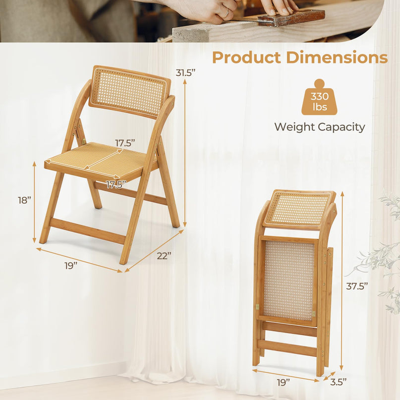 Giantex Rattan Folding Chairs Set with Rotatable Backrests