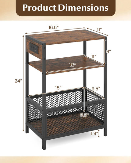 Giantex 3-Tier End Table w/Charging Station