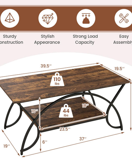 Table basse rectangulaire à 2 niveaux Giantex, table de cocktail moderne chic avec étagère de rangement ouverte, blanc/doré