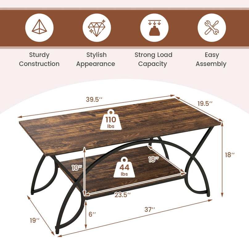 Giantex 2-Tier Rectangular Coffee Table, Modern Chic Cocktail Table with Open Storage Shelf, White/Gold