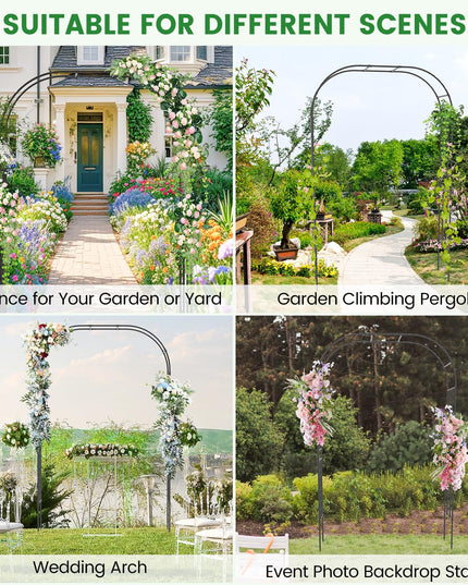 Giantex Garden Arch Trellis, 60''W x 95''H Metal Arbor with Corrugated PE-Coated Steel Tubes for Climbing Plants Roses Ivy