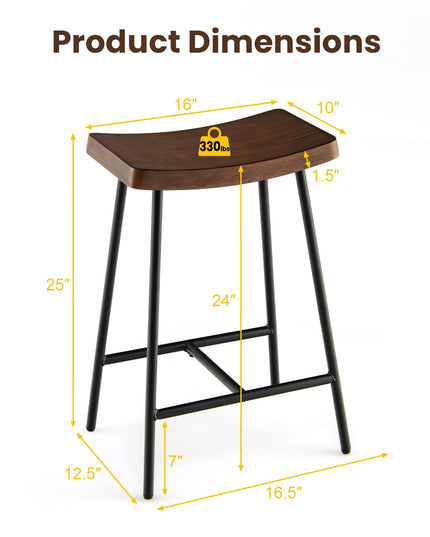 Industrial Saddle Stool with Footrest, Metal Legs, Adjustable Foot Pads, Backless Counter Height Chair for Living Room Kitchen Bar