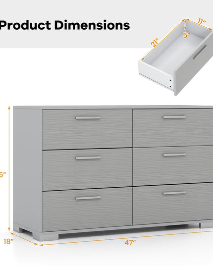 Giantex Storage Cabinet with 6 Drawers, Metal Legs & Handles, Anti-Toppling Devices, Grey