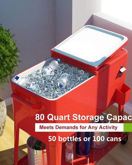 Giantex 80 Quart Patio Cooler Rolling Cooler Ice Chest with Shelf