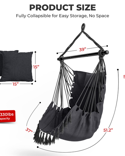 Hanging Chair Hammock Swing Chair - with Sturdy Steel Hanging Bar