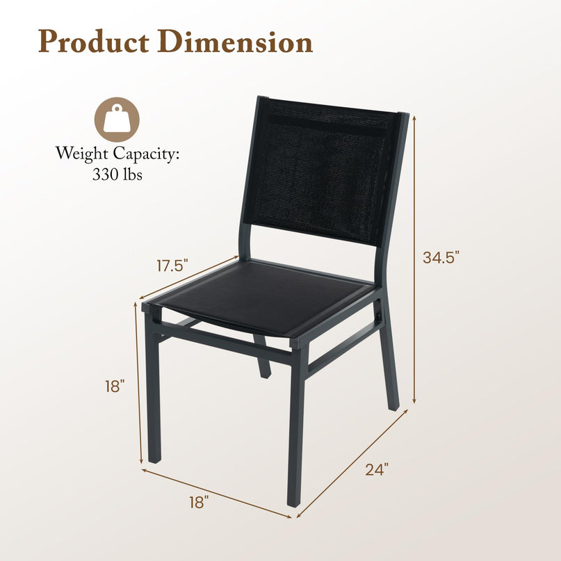 Giantex Outdoor Patio Dining Chair, Armless Dining Chair with Breathable Fabric Seat & Backrest
