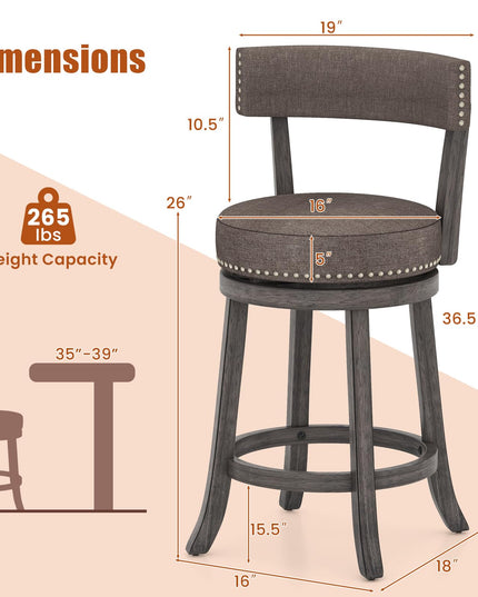 Giantex 26" Bar Stools Set, Swivel Counter Height Bar Chairs with Footrest, Rubber Wood Frame