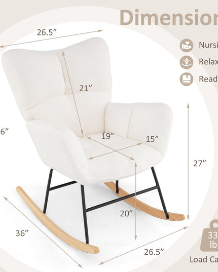Giantex Rocking Chair Nursery, Teddy Upholstered Glider Rocker Chair w/High Backrest