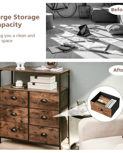 Giantex Fabric Dresser for Bedroom - Wide Storage Tower Chest of 6 Drawers