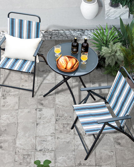 Giantex 3 Pcs Patio Bistro Set, Folding Table and Chairs Set