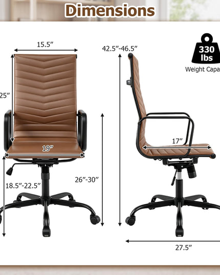 GIANTEX Home Office Chair Ribbed High-Back PU Leather Desk Chair