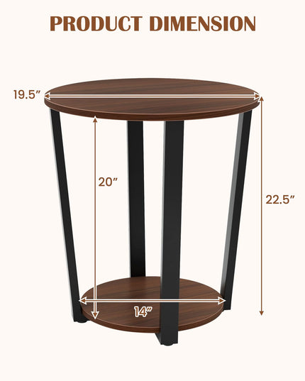 Giantex Round End Table Set of 1/2, 2-Tier Side Sofa Table with Open Storage Shelf and Metal Frame