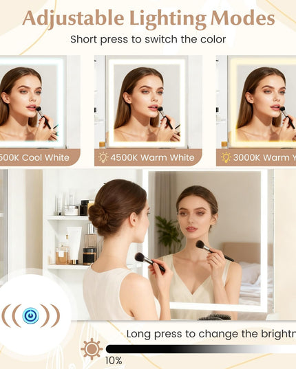 CHARMAID White Vanity Desk with LED Lighted Mirror