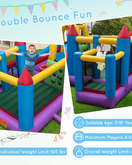 5-in-1 Inflatable Bounce Castle, Giant Blowup Jumping House with Slide for Kids w/735W Air Blower